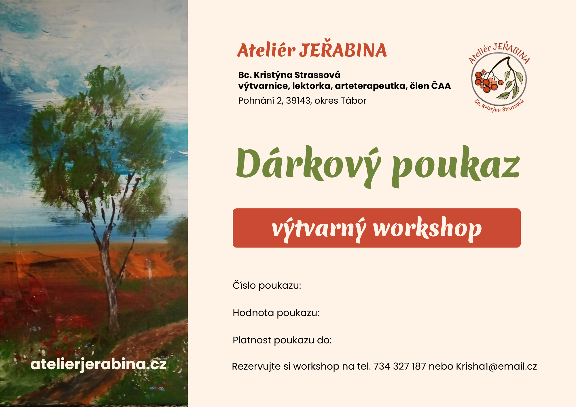 Dárkový poukaz na výtvarný workshop Ateliéru Jeřabina